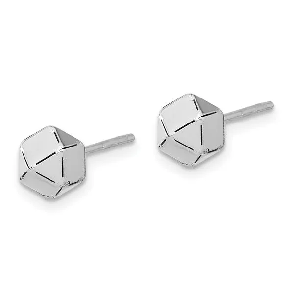 Leslie's 10K White Gold Polished Geometric Ball Post Earrings Image 2 Trenton Jewelers Ltd. Trenton, MI