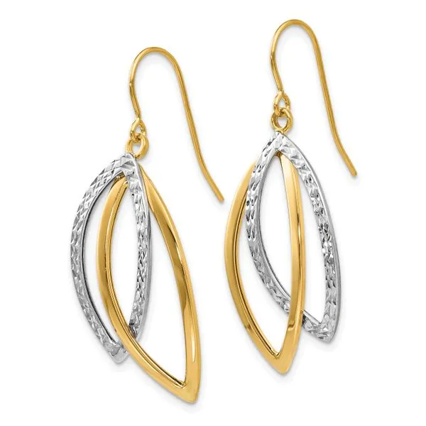 Leslie's 10K Two-tone Polished / Textured Shepherd Hook Earrings Image 2 Jim's Jewelers Tyler, TX