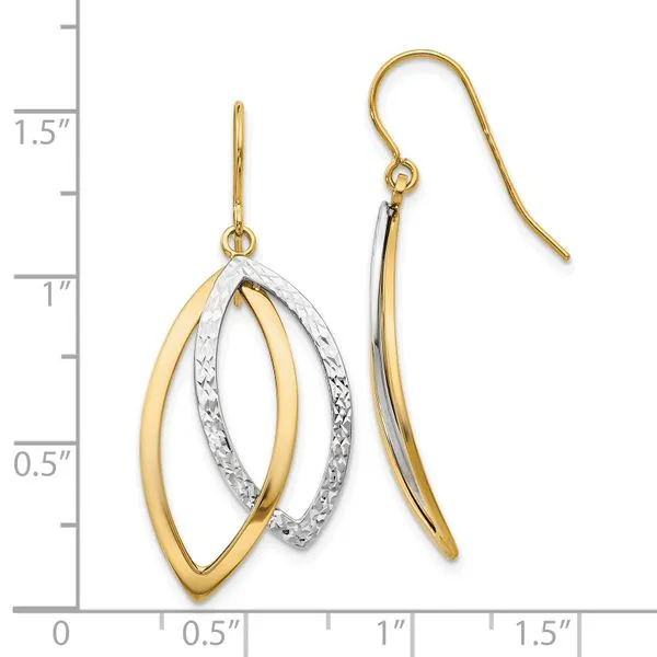 Leslie's 10K Two-tone Polished / Textured Shepherd Hook Earrings Image 3 Thomas A. Davis Jewelers Holland, MI