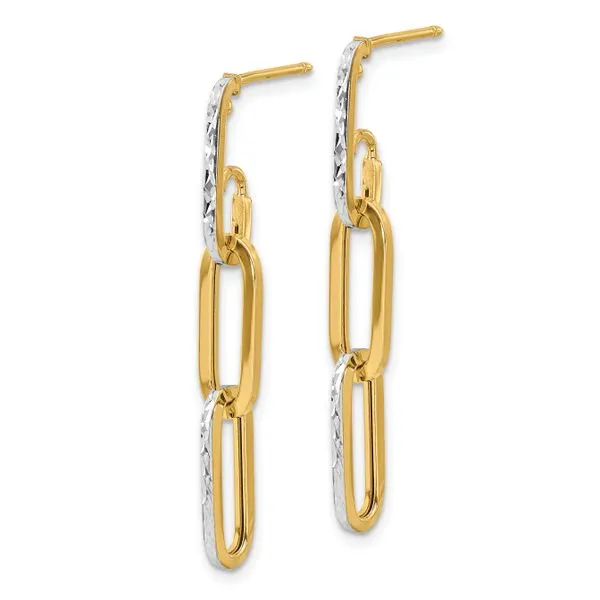 Leslie's 10K w/ White Rhod Polished/Dia-cut Link Dangle Earrings Image 2 S&E Jewelers Depew, NY