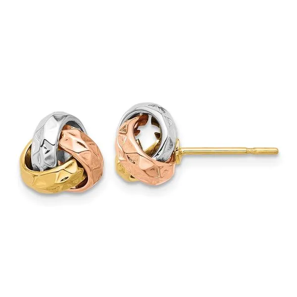 Leslie's 10K Tri-color Polished and Textured Love Knot Post Earrings Jimmy Smith Jewelers Decatur, AL