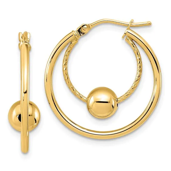 Leslie's 10K Polished Textured w/ 6mm Ball Hoop Earrings Albert's Jewelers Kingsland, GA