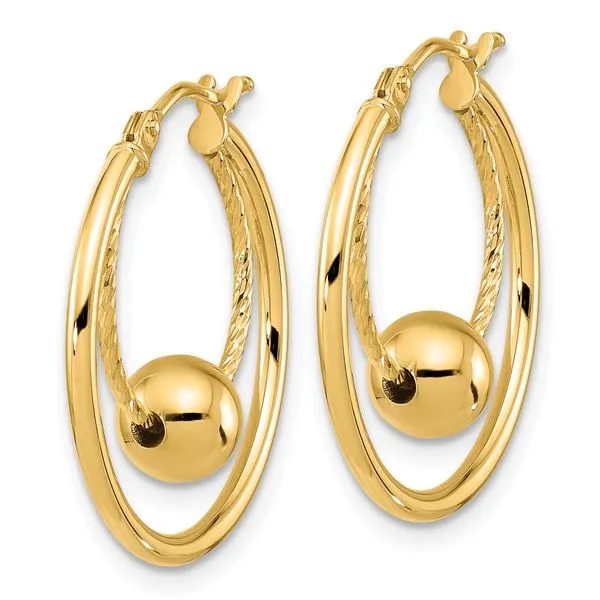 Leslie's 10K Polished Textured w/ 6mm Ball Hoop Earrings Image 2 Diny's Jewelers Middleton, WI