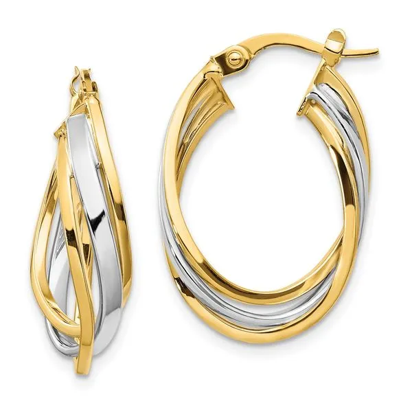 Leslie's 10K w/ White Rhodium Polished Oval Hoop Earrings Moseley Diamond Showcase Inc Lexington, SC