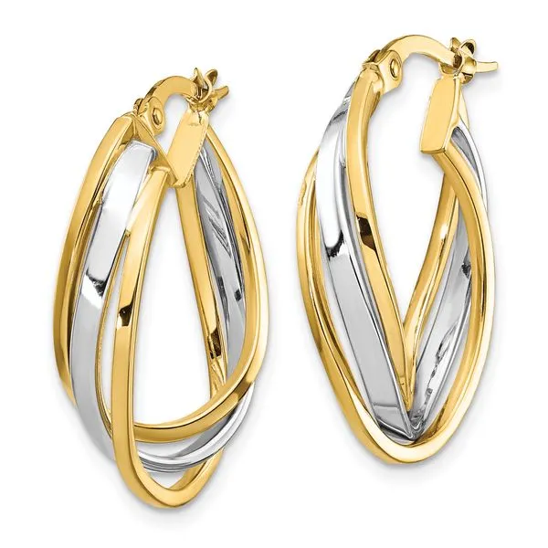 Leslie's 10K w/ White Rhodium Polished Oval Hoop Earrings Image 2 Moseley Diamond Showcase Inc Lexington, SC