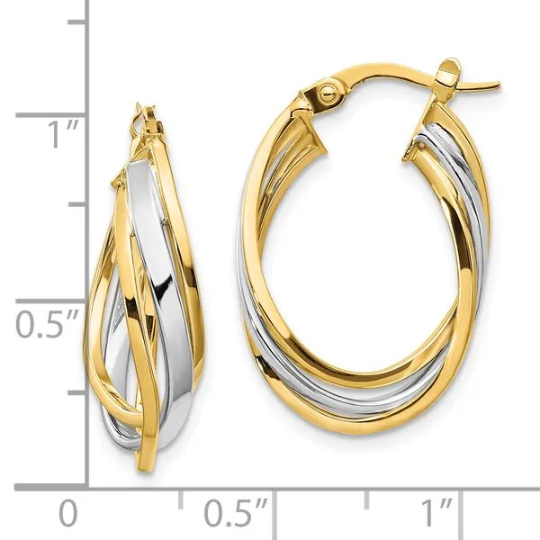 Leslie's 10K w/ White Rhodium Polished Oval Hoop Earrings Image 3 Moseley Diamond Showcase Inc Lexington, SC