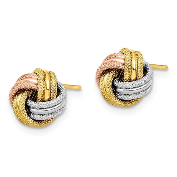Leslie's 10K w/White and Rose Rhodium Knot Polished D/C Post Earrings Image 2 Moseley Diamond Showcase Inc Lexington, SC