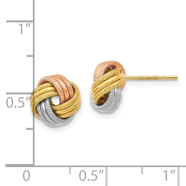 Leslie's 10K w/White and Rose Rhodium Knot Polished D/C Post Earrings Image 3 Moseley Diamond Showcase Inc Lexington, SC