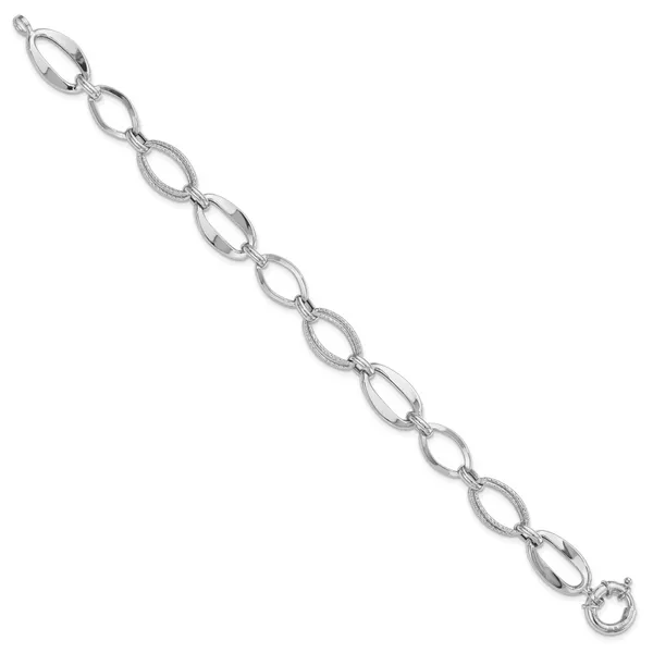 Leslie's 10k White Gold Polished and Textured Link Bracelet Image 2 Atlanta West Jewelry Douglasville, GA