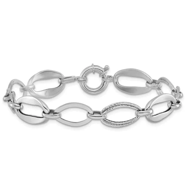 Leslie's 10k White Gold Polished and Textured Link Bracelet Image 3 Valentine's Fine Jewelry Dallas, PA