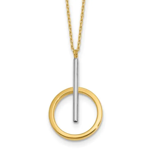 Leslie's 10K w/White Rhodium Polished Bar w/Circle Pendant Necklace Gaines Jewelry FLINT, MI