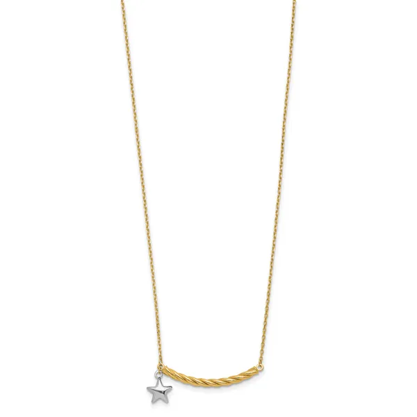 Leslie's 10K Two-tone Polished Bar with Star Necklace Image 2 Ask Design Jewelers Olean, NY