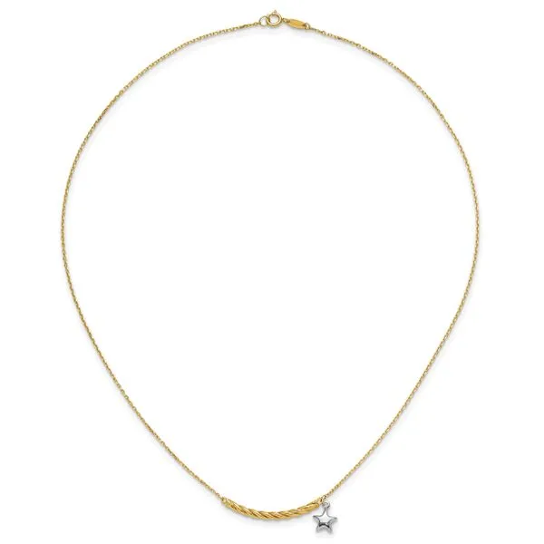 Leslie's 10K Two-tone Polished Bar with Star Necklace Image 4 Ask Design Jewelers Olean, NY