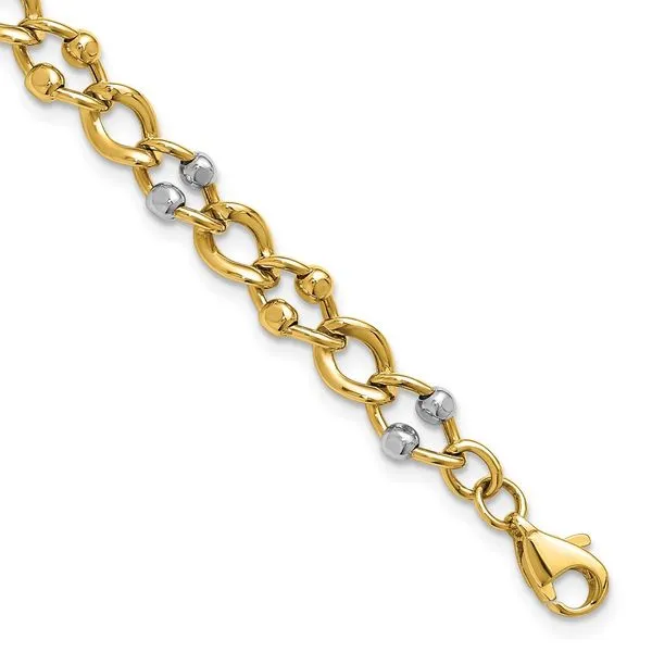Leslie's 10K Two-tone Polished Fancy Link with Beads Bracelet J. West Jewelers Round Rock, TX