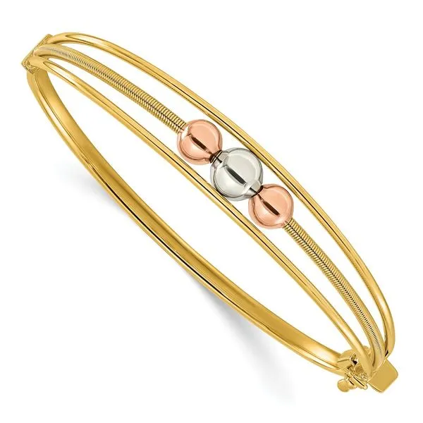 Leslie's 10K Tri-color Polished Beads Hinged Bangle J. West Jewelers Round Rock, TX