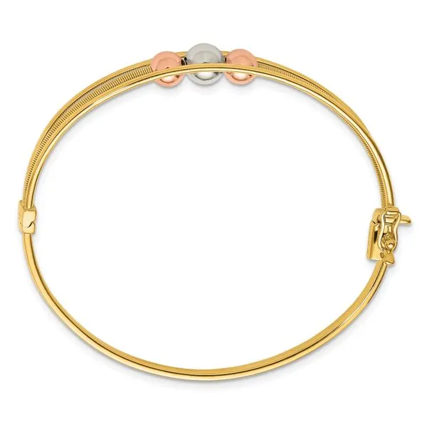 Leslie's 10K Tri-color Polished Beads Hinged Bangle Image 2 Trenton Jewelers Ltd. Trenton, MI