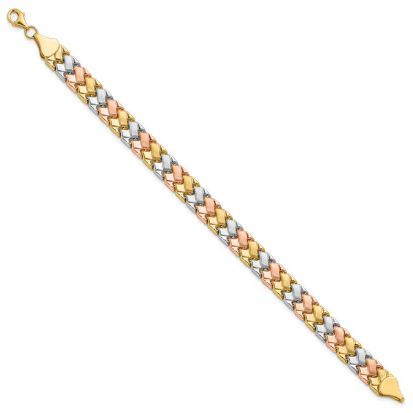Leslie's 10K Two-tone w/Wht Rhodium Polished/Satin Fancy Link Bracelet Image 2 Atlanta West Jewelry Douglasville, GA