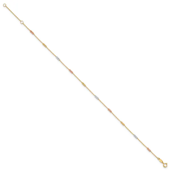 Leslie's 10K Tri-color Polished with D/C Bead 9in Plus 1in. ext. Anklet Image 2 Albert's Jewelers Kingsland, GA
