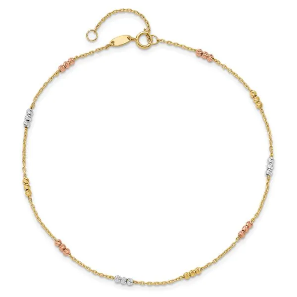 Leslie's 10K Tri-color Polished with D/C Bead 9in Plus 1in. ext. Anklet Image 4 J. Anthony Jewelers Neenah, WI