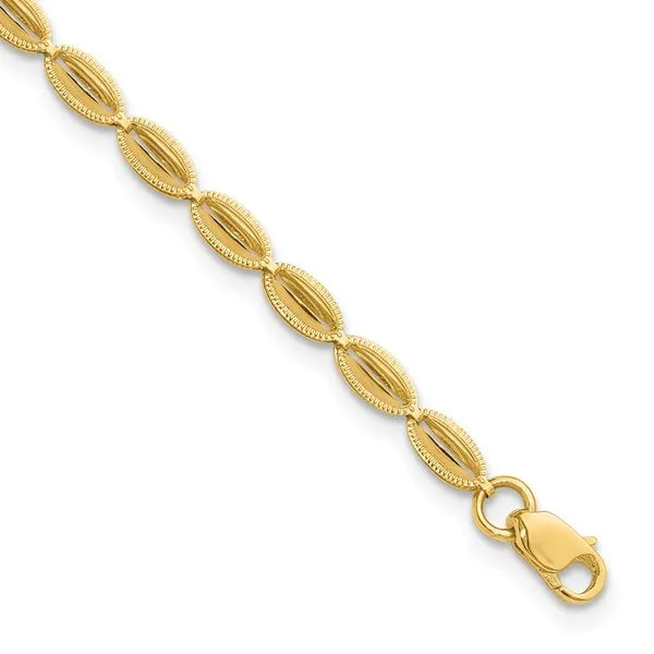 Leslie's 10K Polished and Textured Fancy Oval Link Bracelet Grayson & Co. Jewelers Iron Mountain, MI