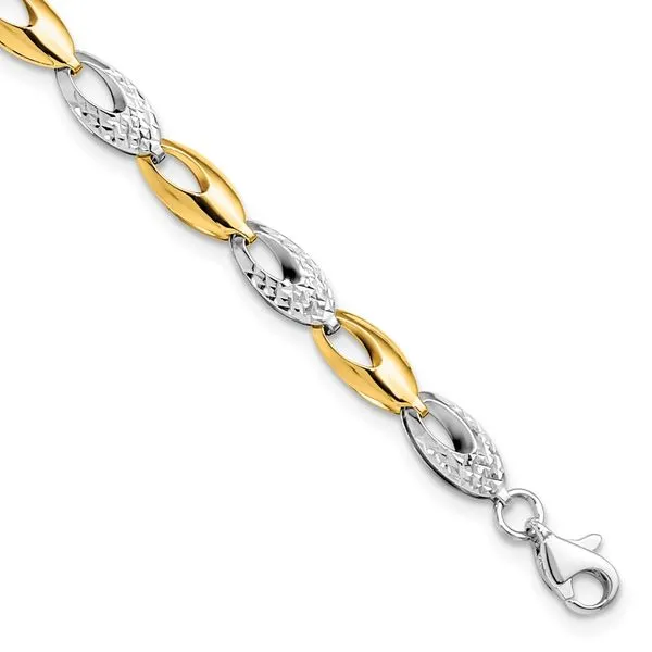 Leslie's 14K Two-tone Polished and Diamond-cut Fancy Link Bracelet Johnson Jewellers Lindsay, ON