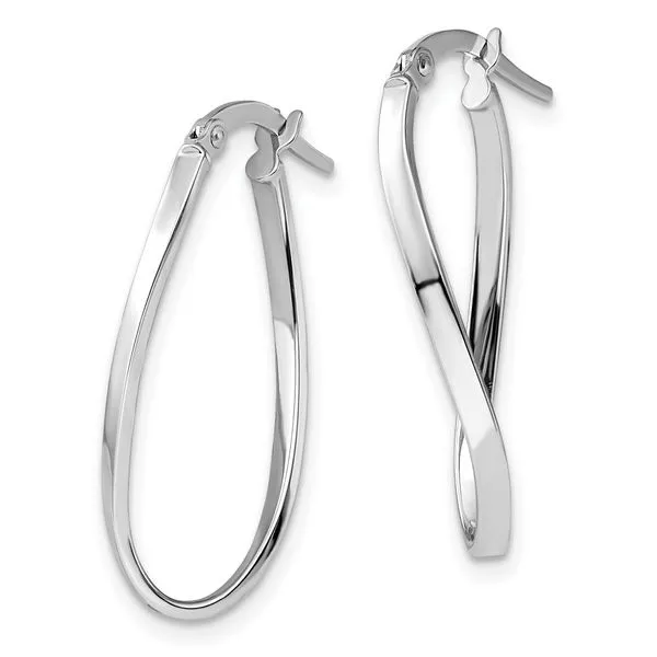 Leslie's 14K White Gold Polished Oval Hoop Earrings Image 2 Spencer's Jewelers Athens, GA