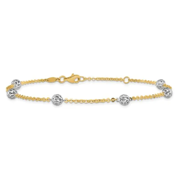 Leslie's 14K Two-tone Polished and Diamond-cut  Anklet Image 3 Johnson Jewellers Lindsay, ON