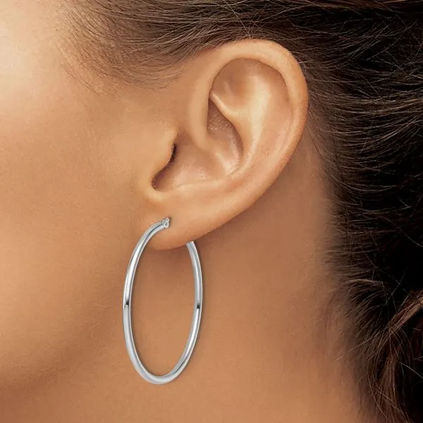 Leslie's 14K White Gold 2x40mm Polished Hinged Hoop Earrings Image 4 Diamond Design Jewelers Somerset, KY