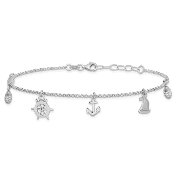 Leslie's Sterling Silver Rhodium-plated Sea Life 9in Plus 1in ext. Anklet Image 3 Mitchell's Jewelry Norman, OK