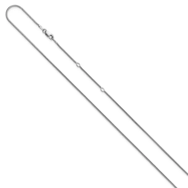 Leslie's SS Rh-plat 1.1mm Round Snake 1in+1in Adjustable Chain Image 2 Johnson Jewellers Lindsay, ON