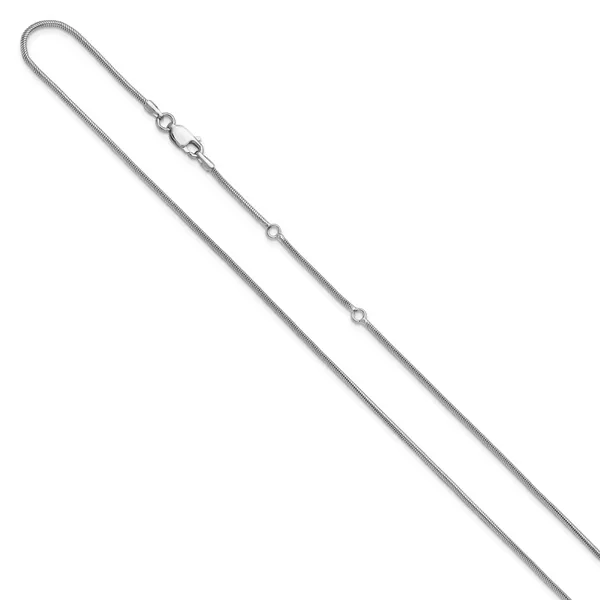 Leslie's SS Rh-plat 1.4mm Round Snake 1in+1in Adjustable Chain Image 2 Boyd Jewelers Wesley Chapel, FL