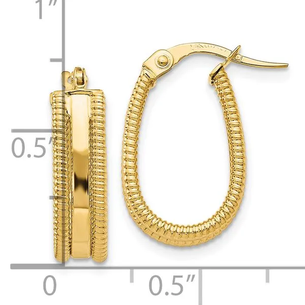 Leslie's 14K Polished Textured Oval Hoop Earrings Image 4 Mitchell's Jewelry Norman, OK