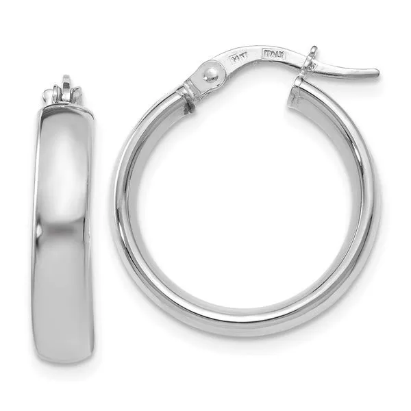 Leslie's 14K with White Rhodium Plating Polished Hoop Earrings Peran & Scannell Jewelers Houston, TX