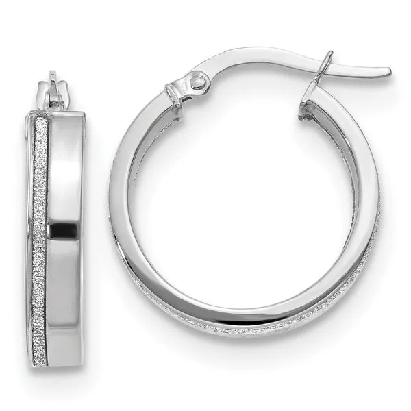 Leslie's 14K White Gold Polished Glimmer Infused Hoop Earrings Peran & Scannell Jewelers Houston, TX
