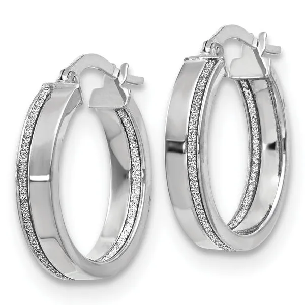 Leslie's 14K White Gold Polished Glimmer Infused Hoop Earrings Image 2 Peran & Scannell Jewelers Houston, TX