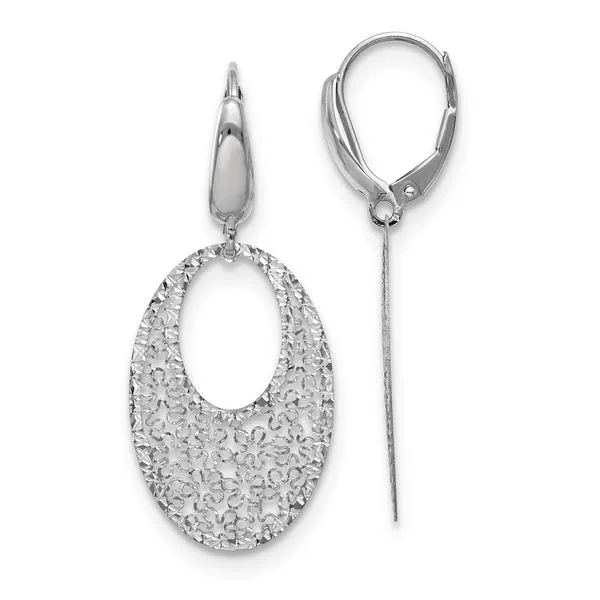 Leslie's 14K White Gold Polished and Textured Floral Leverback Earrings Jimmy Smith Jewelers Decatur, AL
