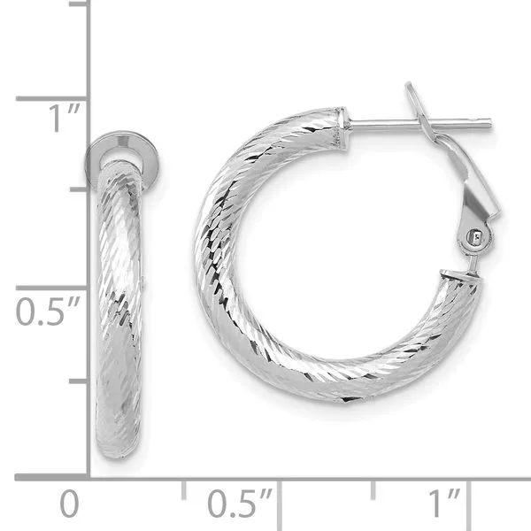 Leslie's 14K 3x15 w/ White Rhod Plating D/C Round Omega Back Hoop Earrings Image 4 Mitchell's Jewelry Norman, OK