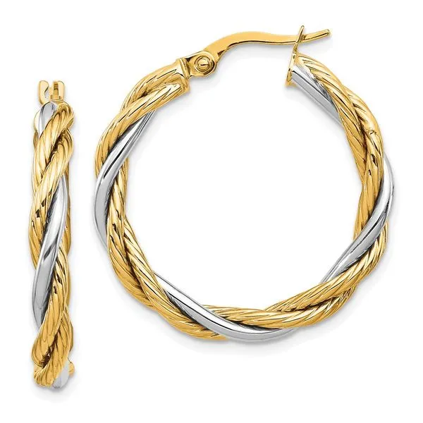 Leslie's 14K w/White Rhodium Polished Twisted Hoop Earrings Diny's Jewelers Middleton, WI