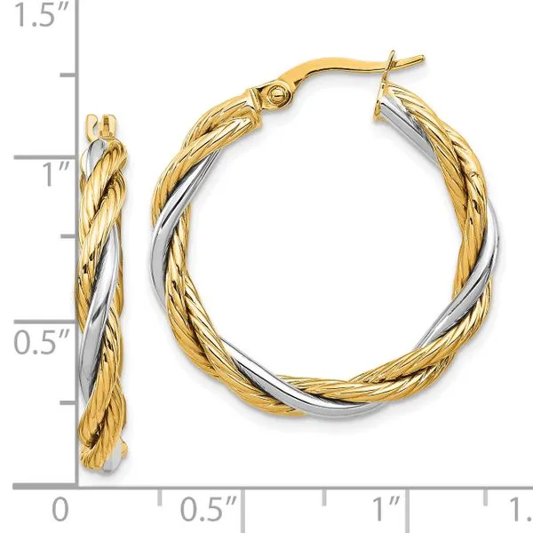 Leslie's 14K w/White Rhodium Polished Twisted Hoop Earrings Image 2 Diny's Jewelers Middleton, WI
