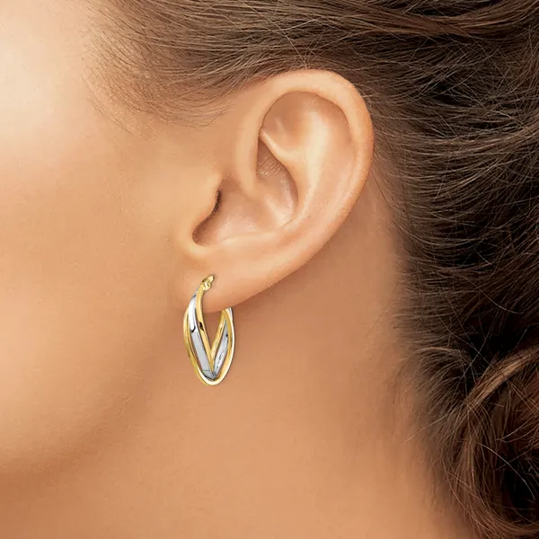 14K Two-Tone Gold Polished Hoop Earrings Image 3 Diamond Design Jewelers Somerset, KY