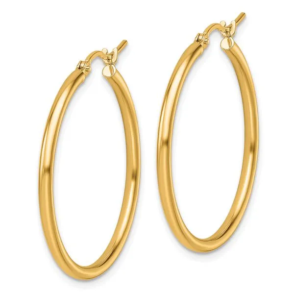 Leslie's 14K 2x30mm Polished Hoop Earrings Image 2 Peran & Scannell Jewelers Houston, TX