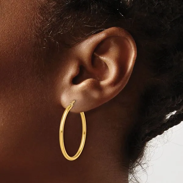 Leslie's 14K 2x30mm Polished Hoop Earrings Image 3 Peran & Scannell Jewelers Houston, TX