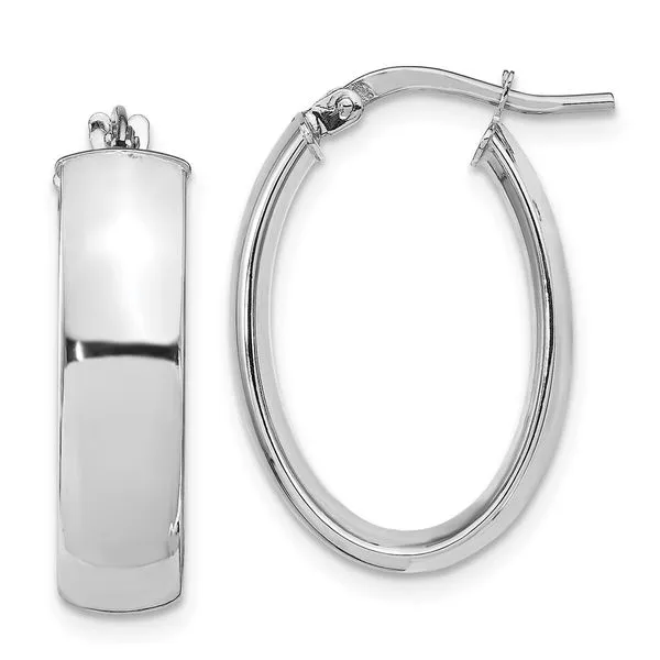 Leslie's 14k with White Rhodium Plating 6mm Polished Oval Hoop Earrings Spencer's Jewelers Athens, GA