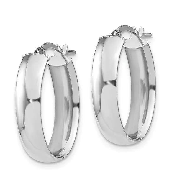 Leslie's 14k with White Rhodium Plating 6mm Polished Oval Hoop Earrings Image 2 Spencer's Jewelers Athens, GA