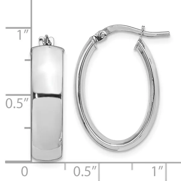 Leslie's 14k with White Rhodium Plating 6mm Polished Oval Hoop Earrings Image 4 Spencer's Jewelers Athens, GA
