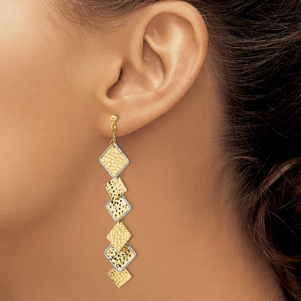 Leslie's 14K Two-tone Polished and Brushed D/C Post Dangle Earrings Image 3 Diamond Design Jewelers Somerset, KY