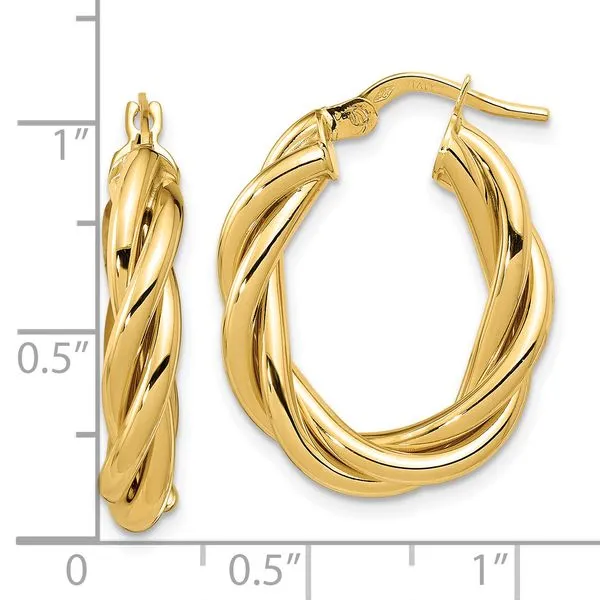 Leslie's 14K Polished Twisted Oval Hoop Earrings Image 4 Diamond Design Jewelers Somerset, KY