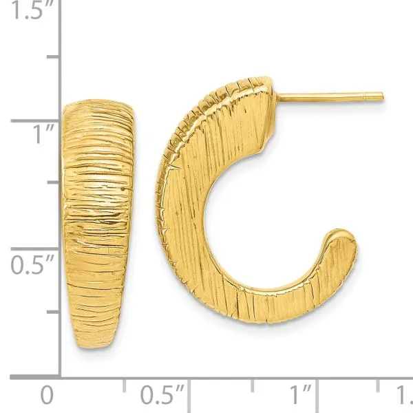 Leslie's 14k Polished Textured J-hoop Earrings Image 4 Diny's Jewelers Middleton, WI
