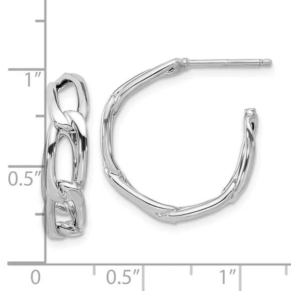 Leslie's 14K w/Wht RH-plating Polished Link Post Hoop Earrings Image 4 Fairfield Center Jewelers Fairfield, CT