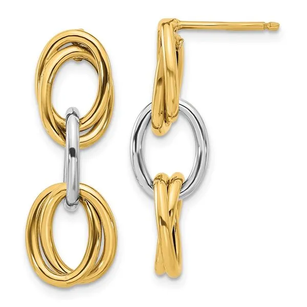 Leslie's 14K with Rhodium Polished Ovals Dangle Earrings Diny's Jewelers Middleton, WI